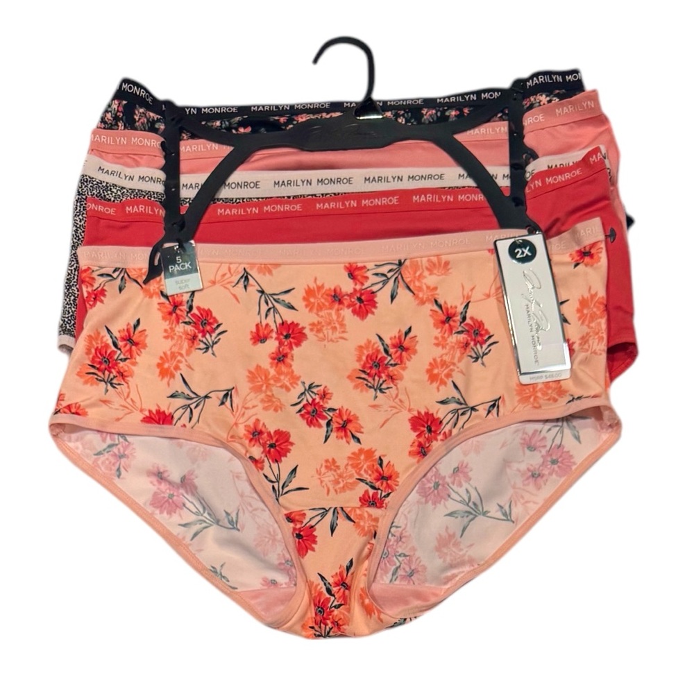 MARILYN MONROE 5 Pack Panties Super Soft Floral Animal Print Coral NWT 2X